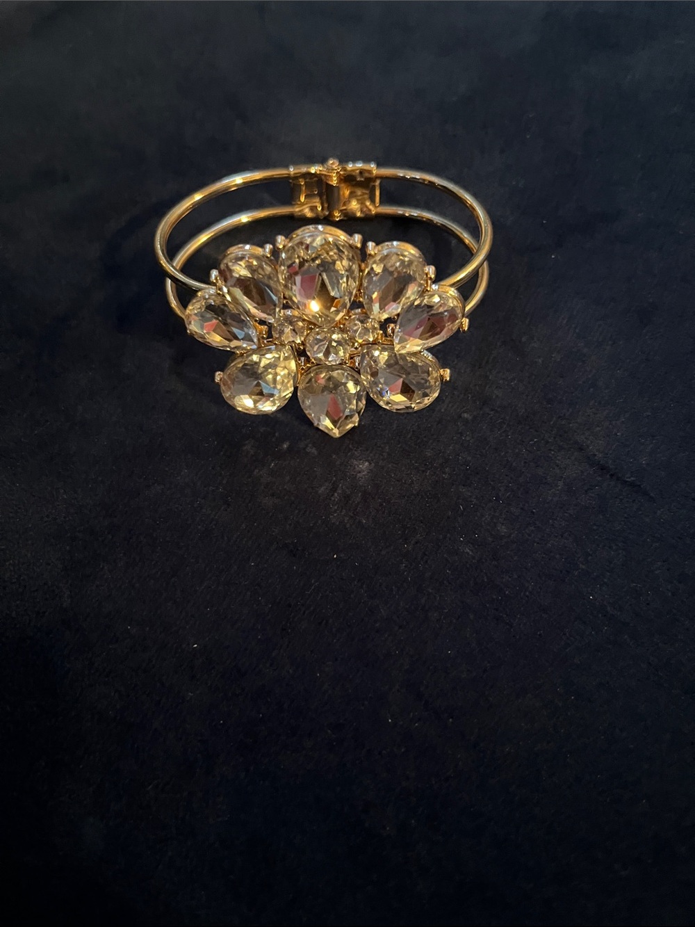 Gold-Tone Clear Crystal Flower Bracelet